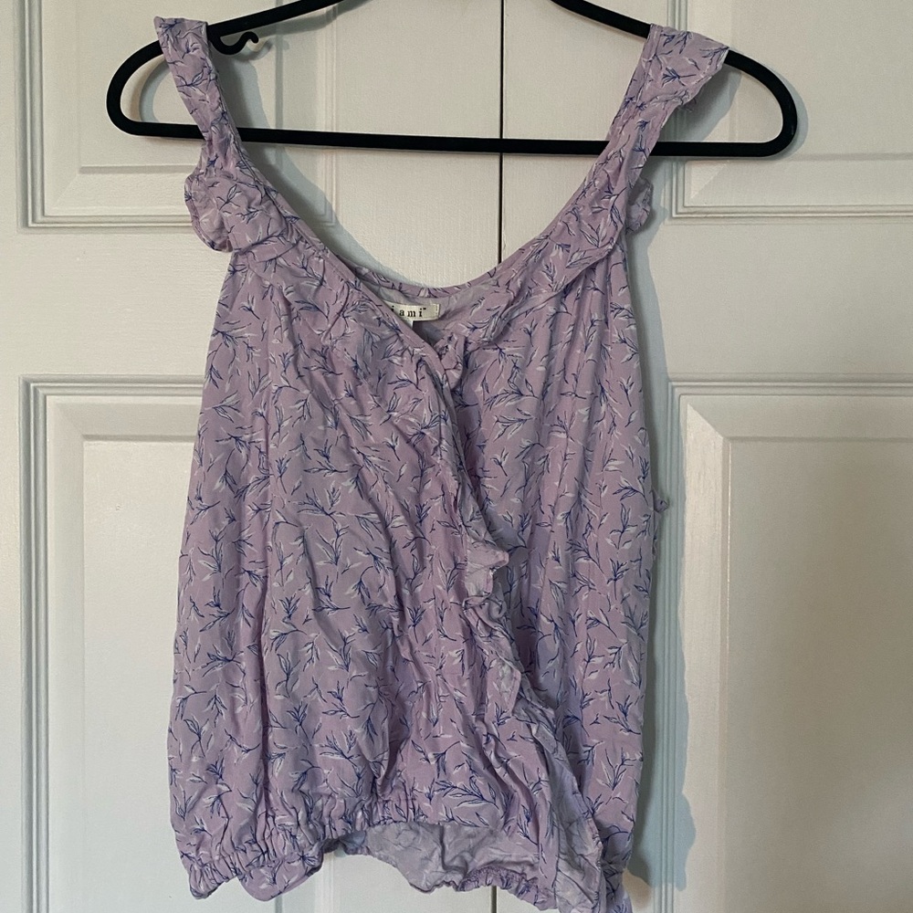 Francesca's Miami Lavender/Navy Floral Ruffled Sleeveless Top Size M
